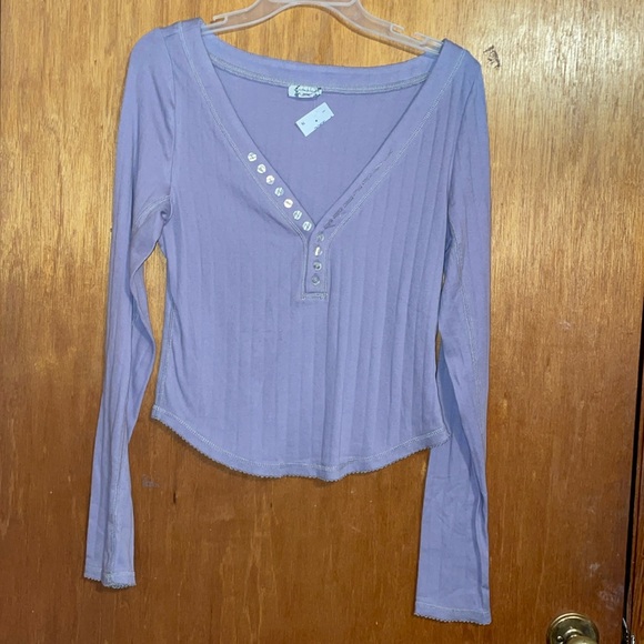 •FREE PEOPLE•NWT LILAC FREE PEOPLE COFEE CHAT KNIT LONG SLEEVE TOP SIZE MEDIUM - Picture 3 of 11